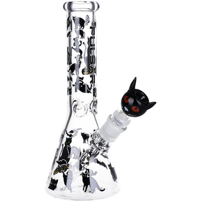 Pulsar 10" Glow Water Pipe & Hand Pipe Set - Superstitious Black Cat