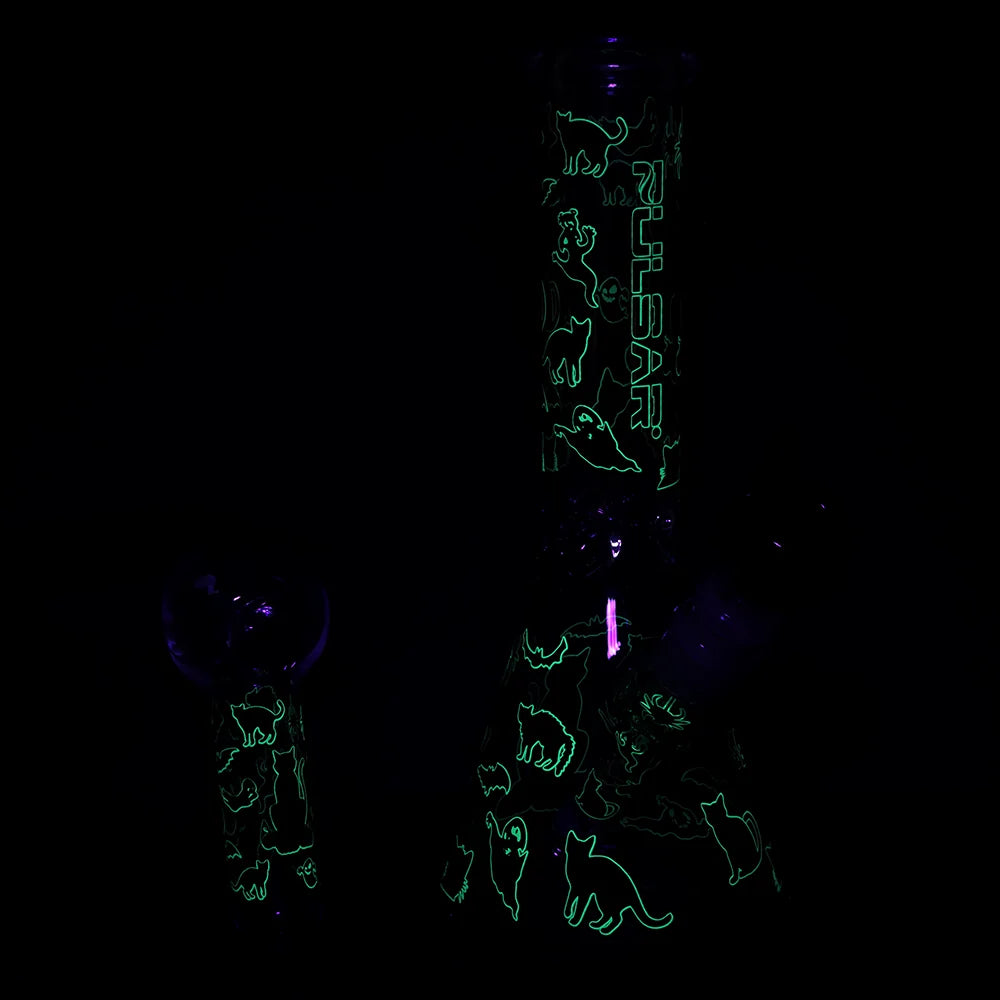 Pulsar 10" Glow Water Pipe & Hand Pipe Set - Superstitious Black Cat