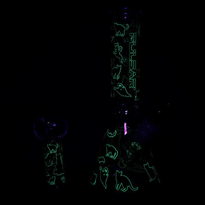 Pulsar 10" Glow Water Pipe & Hand Pipe Set - Superstitious Black Cat