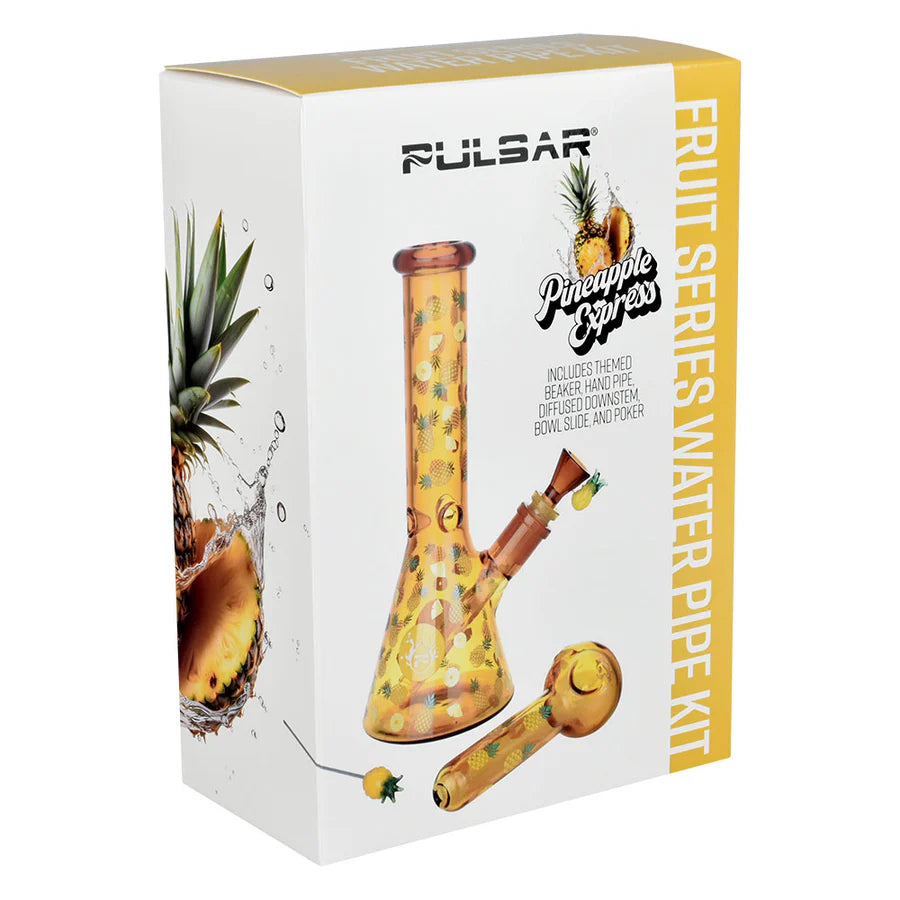 Pulsar Fruit Series 10" Glow Water Pipe & Hand Pipe Set - Pineapple Express
