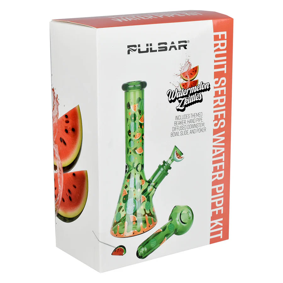 Pulsar Fruit Series 10" Glow Water Pipe & Hand Pipe Set - Watermelon Zkittles SALE