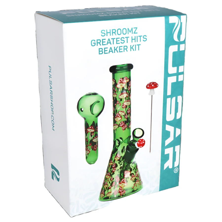 Pulsar Greatest Hits Series 10" Glow Water Pipe & Hand Pipe Set - Shroomiez