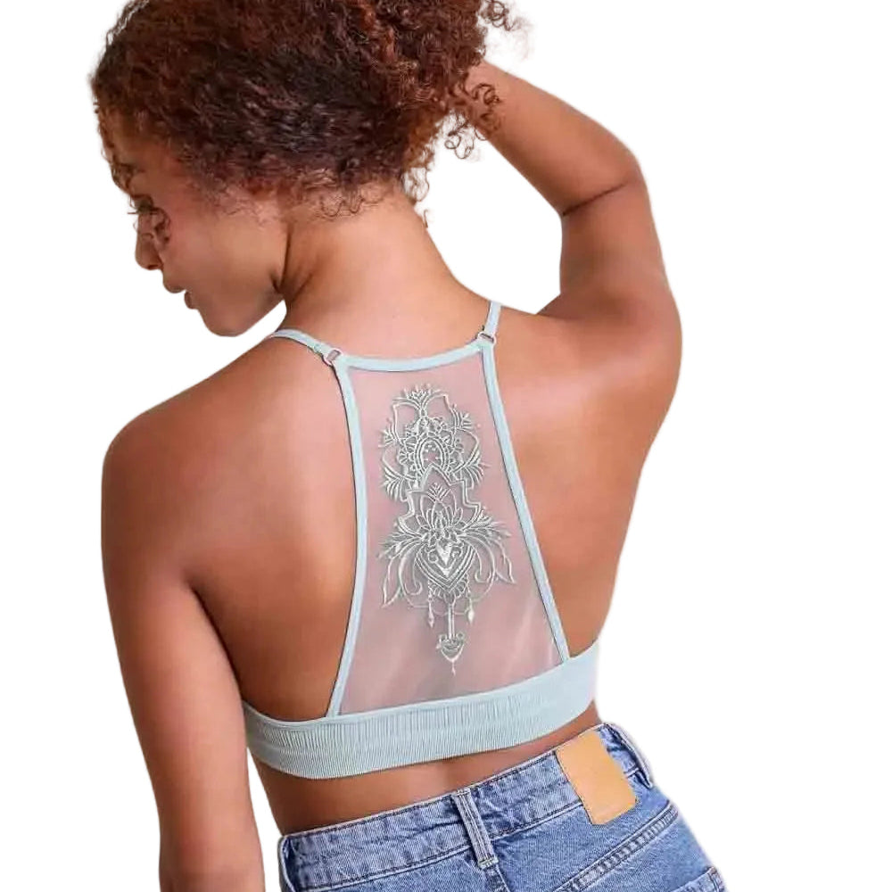 Tattoo Mesh Racerback Bralette in Sage