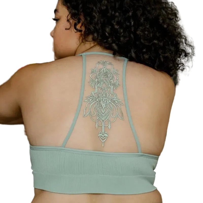 Tattoo Mesh Racerback Bralette in Sage