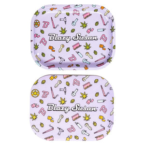 Blazy Susan Small Rolling Tray with Lid - Purple Icons