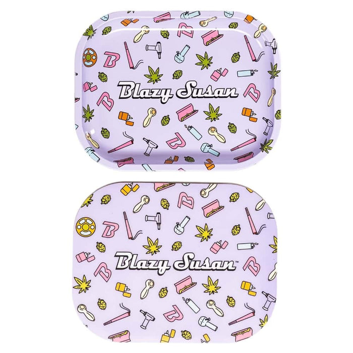 Blazy Susan Small Rolling Tray with Lid - Purple Icons