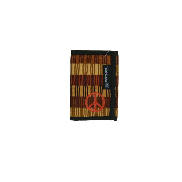 Three Fold Brocaded Wallet with Peace Sign Embroidery