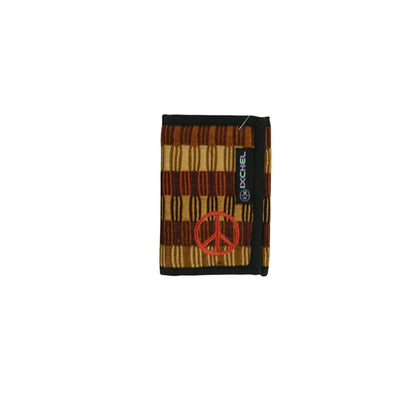 Three Fold Brocaded Wallet with Peace Sign Embroidery