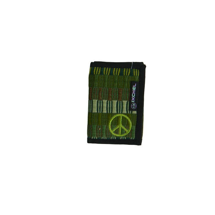 Three Fold Brocaded Wallet with Peace Sign Embroidery