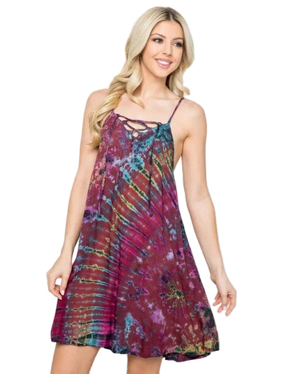 Lace-Up Tie Dye Mini Sundress