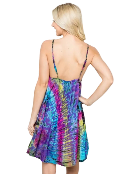 Lace-Up Tie Dye Mini Sundress