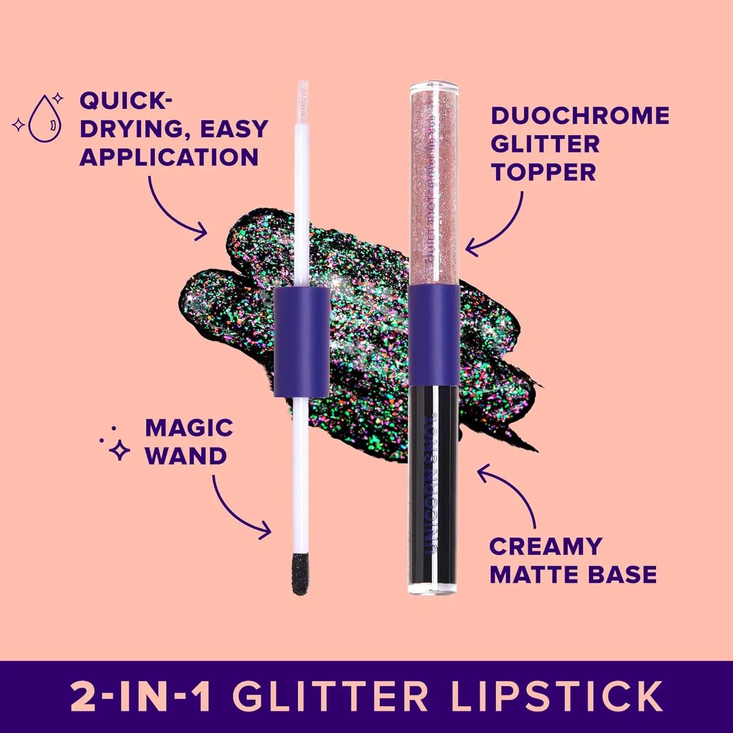 Unicorn Snot Quiet Riot 2in1 Glitter Lip Duo Lip Paint in Blasck-Chasm