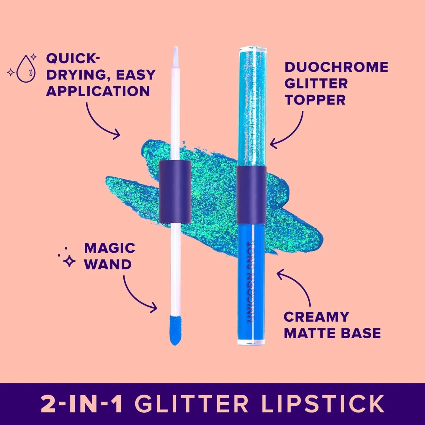 Unicorn Snot Quiet Riot 2in1 Glitter Lip Duo Lip Paint in Blue-Dream