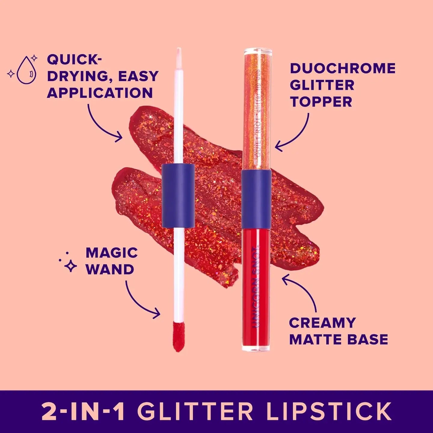 Unicorn Snot Quiet Riot 2in1 Glitter Lip Duo Lip Paint in Red-Clash