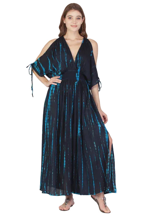 Long Tie Dye Cold Shoulder Dress