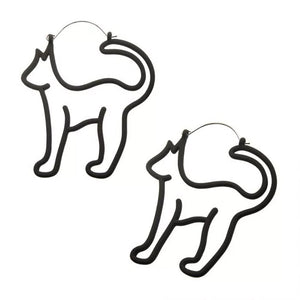 Matte Black Cut Out Cat Plug Hoops - 20g