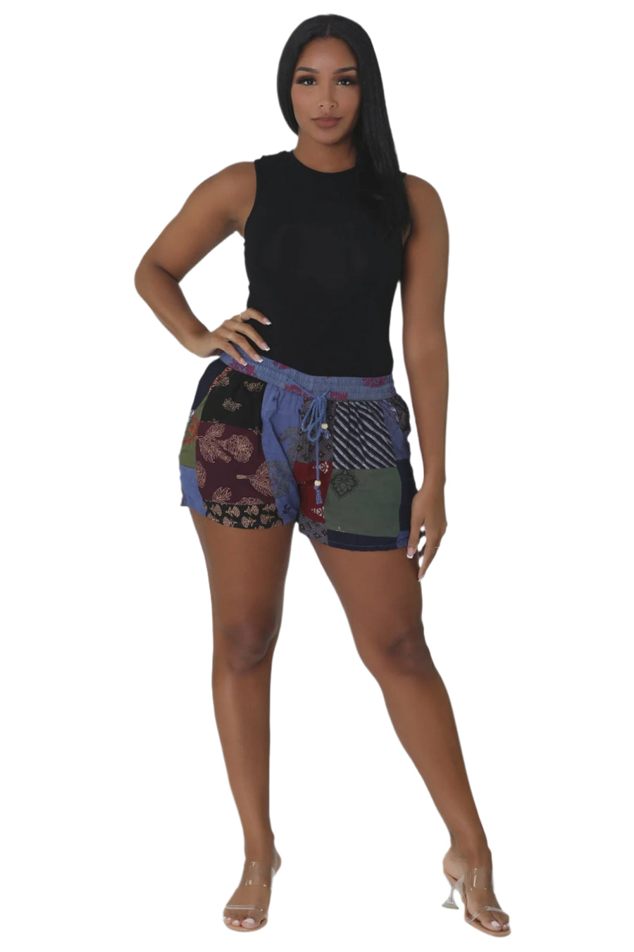 Patchwork Shorts with Drawstring Waist in Assorted Colors