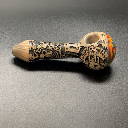 Liberty503 Glass Deep carve Reversal Cap Hand Pipe / Paisley
