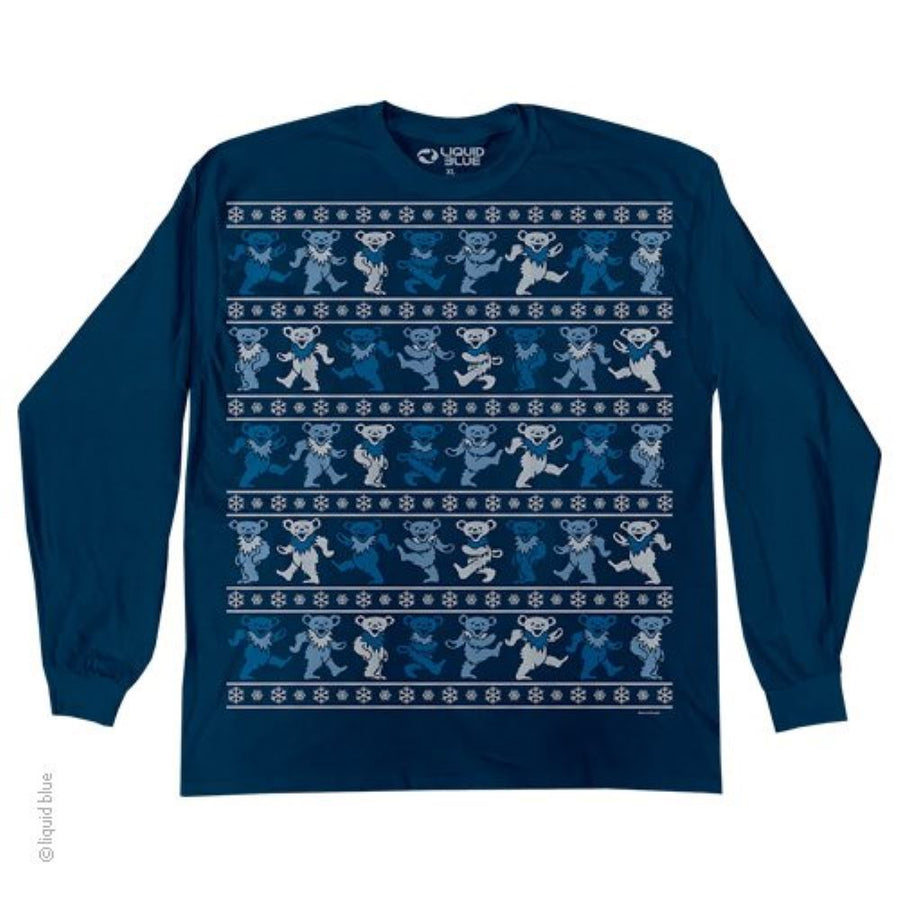 Grateful Dead Dancing Bear Navy Christmas Sweater Long Sleeve T-Shirt SALE