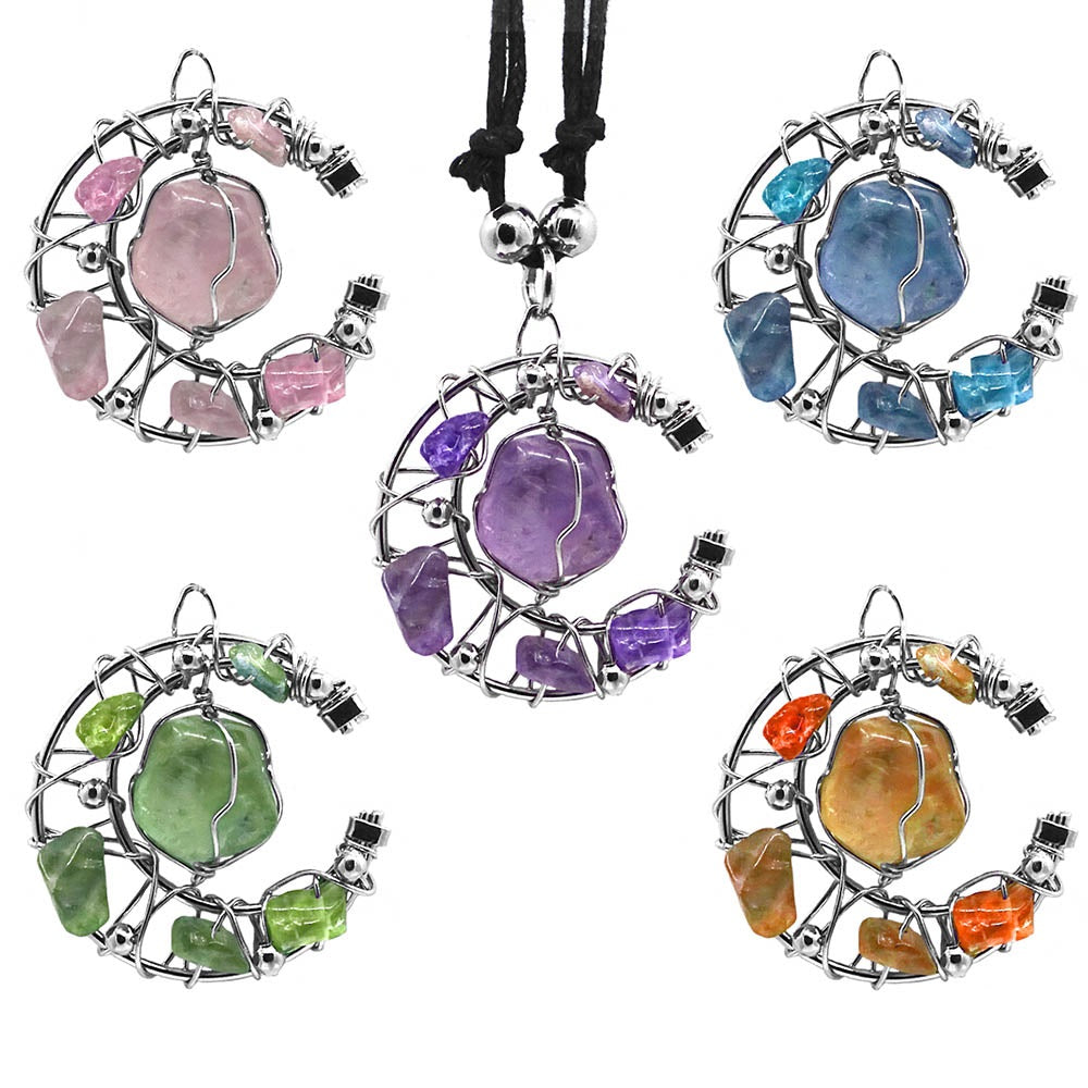Crescent Moon Stone Pendant Necklace