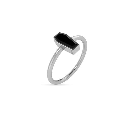 Black Tourmaline Coffin Ring - 925 Sterling Silver