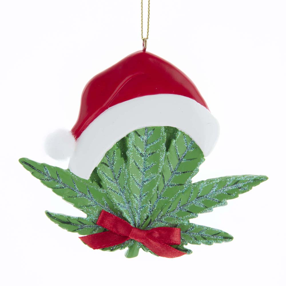 Cannabis Leaf With Santa Hat Ornament