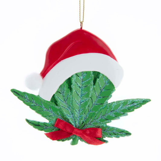 Cannabis Leaf With Santa Hat Ornament