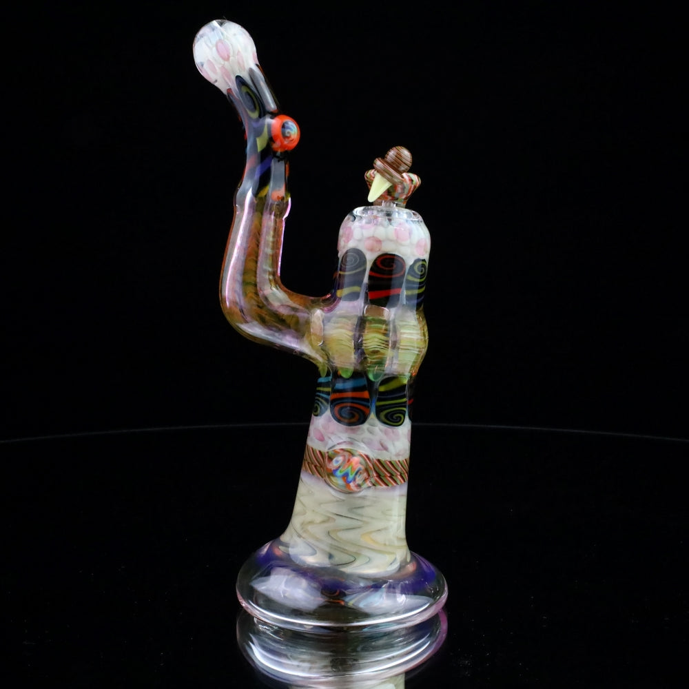 Chunk Glass Brown & Green Thumbprint Bubbler