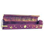 Wood Coffin Moon and Stars Inlay Incense Burner