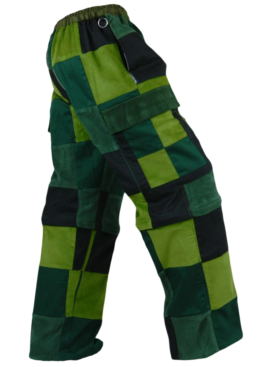 Corduroy Patchwork Pants Zip Off - Green