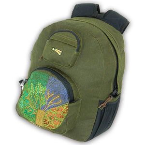 Four Seasons Tree of Life Embroidered Denim Backpack