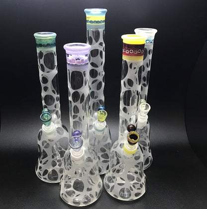 Oddball Glass Sandblasted Flower Tube with Worked Top SALE