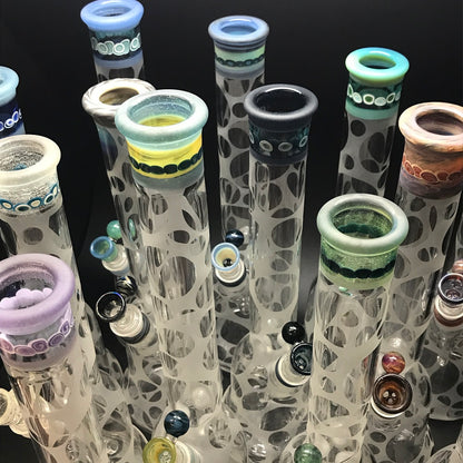Oddball Glass Sandblasted Flower Tube with Worked Top SALE