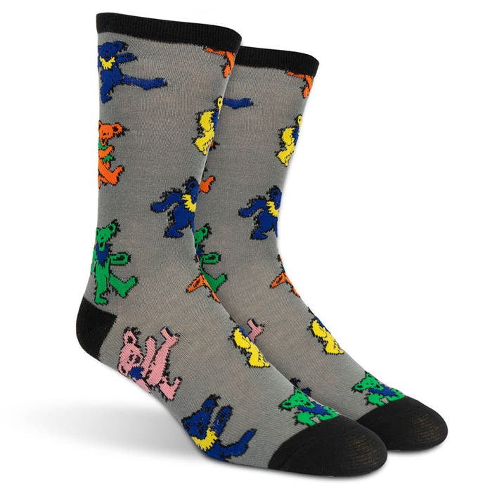 Grateful Dead Dancing Bears Pattern Novelty Socks in Gray