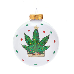 Get Lit Cannabis Design Glass Ball Ornament - 80mm