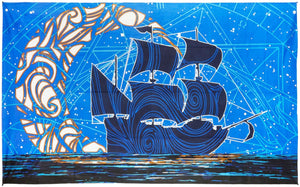 Glow In The Dark Moon Ship Tapestry