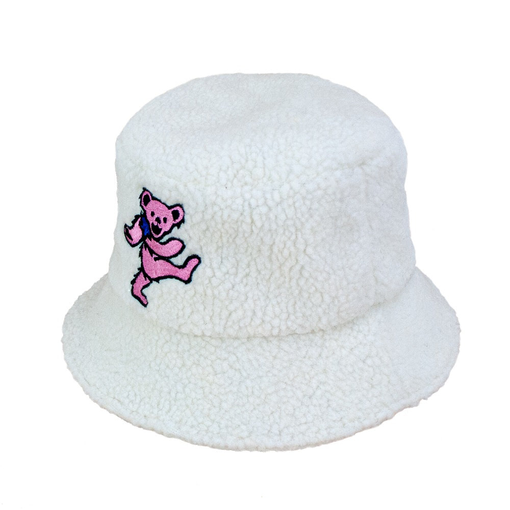 Peter Grimm x Grateful Dead Pink Dancing Bear Bucket Hat in Cream