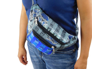 Ixchel Hand Woven Cotton Fanny pack with Three Pockets & Brocade Accents
