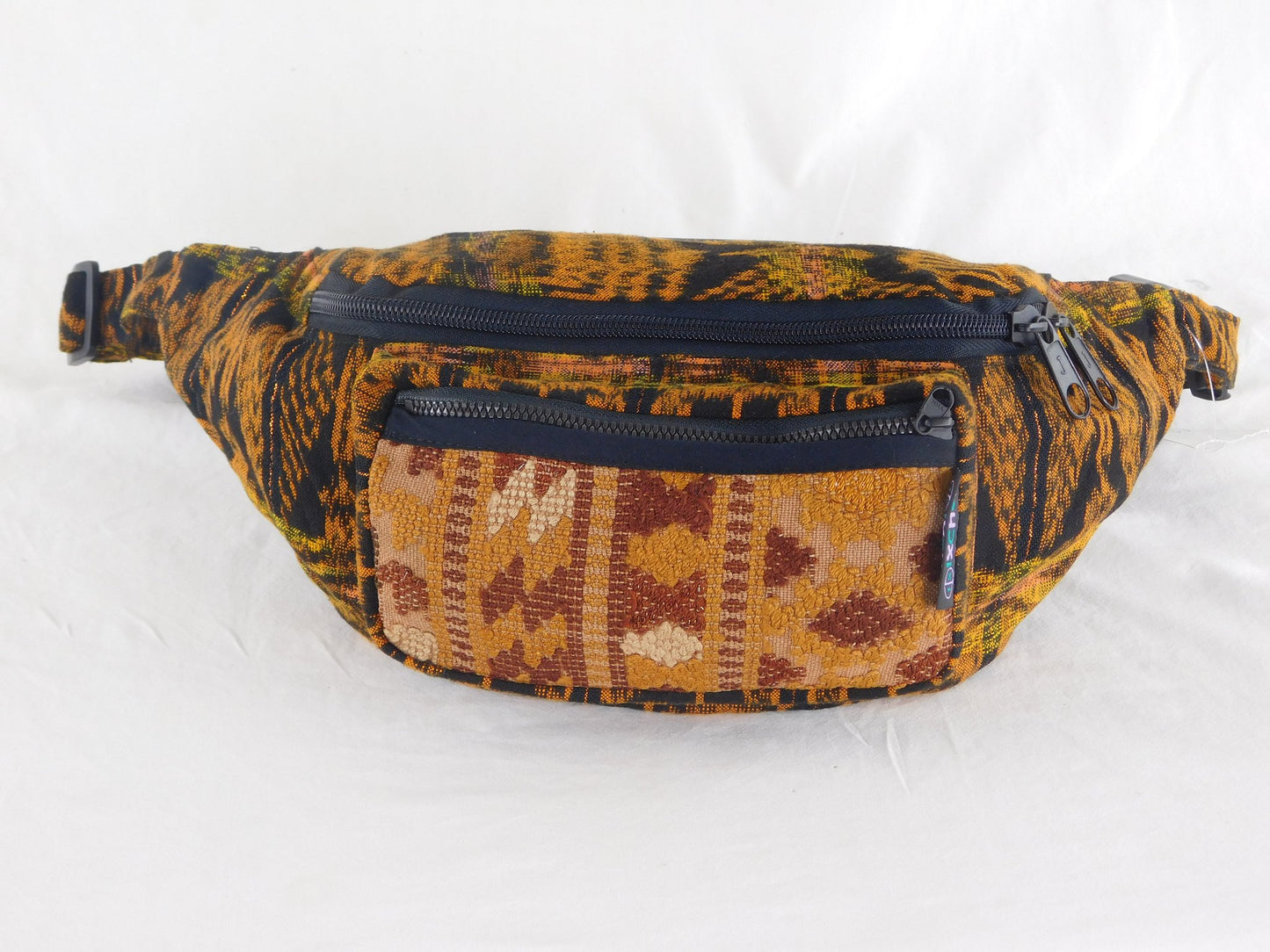 Hand Woven Cotton Fanny pack with Three Pockets & Brocade Accents