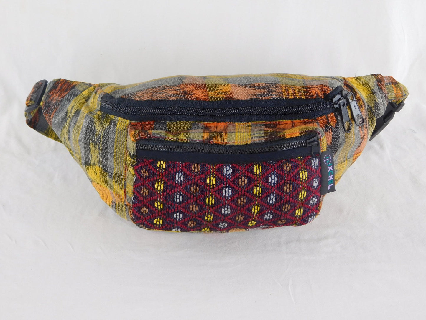 Hand Woven Cotton Fanny pack with Three Pockets & Brocade Accents