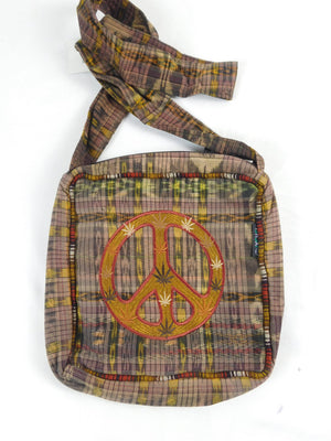 Hand Woven Ikat Embroidered Leaf & Peace Bag