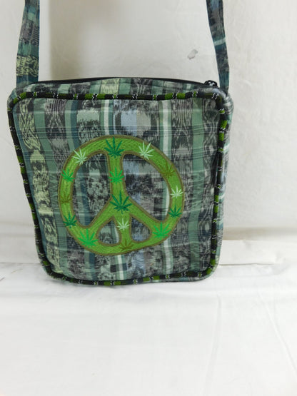 Hand Woven Ikat Embroidered Leaf & Peace Bag