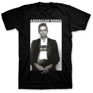 Johnny Cash American Rebel Mugshot T-Shirt on Black