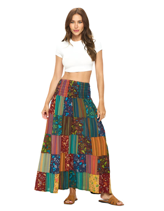 Smocked Mushroom Patchwork Skirt