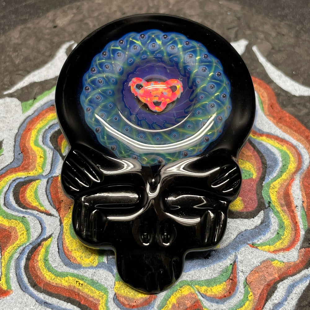 Katherman Glass Grateful Dead Skull with Dancing Bear Opal Pendant
