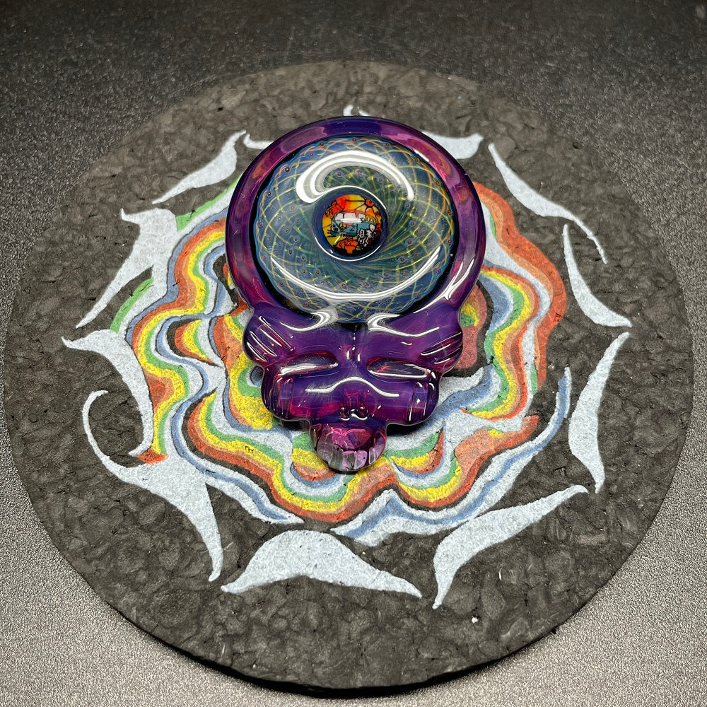 Katherman Glass Grateful Purple Skull with VW Bus Millie Pendant
