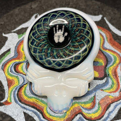 Katherman Glass Grateful White Skull with Jerry Garcia Millie Pendant