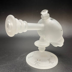 Katherman Glass Sandblasted Skull All Over Dancing Bears & Bolt Print Bubbler with Blasted Maria Neck