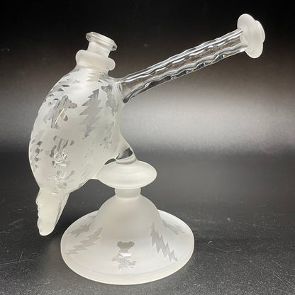 Paulie 2 Fingers Sandblasted Skull Dancing Bears & Bolts Bubbler with Clear Neck