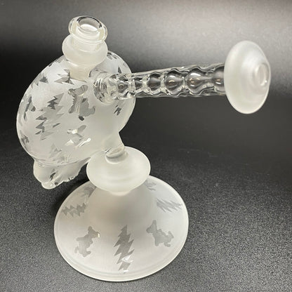 Paulie 2 Fingers Sandblasted Skull Dancing Bears & Bolts Bubbler with Clear Neck